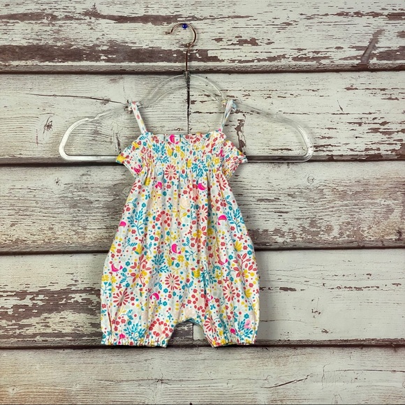 Petit Bateau floral bird bubble romper baby girl